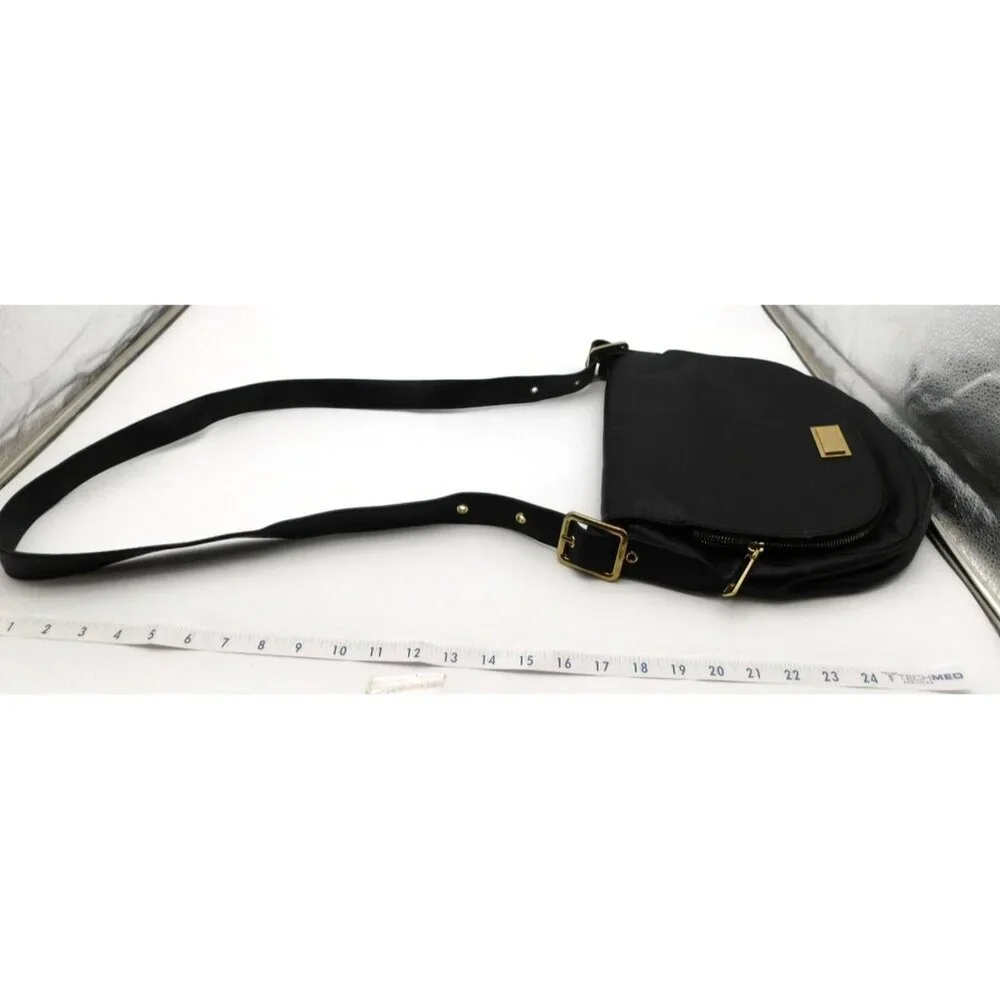 Juicy Couture Black Faux Leather Saddle Bag Shoulder Bag Purse Y2K